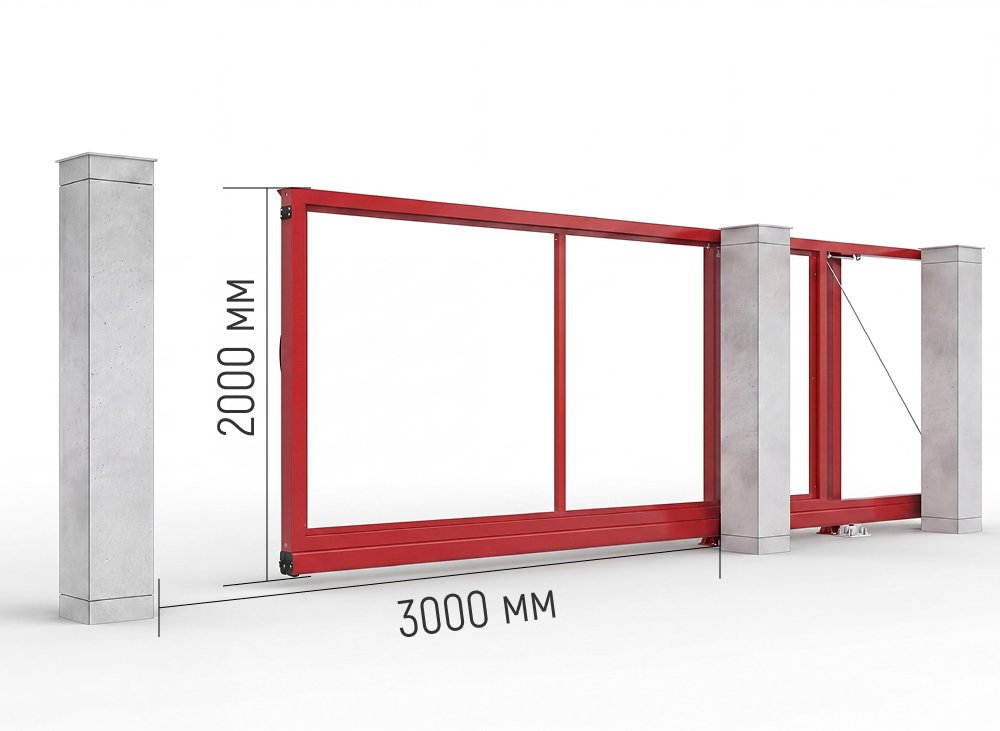 Ворота откатные Prestige 3 на 2 м без заполнения Roteo 500M-Sm RAL 3004