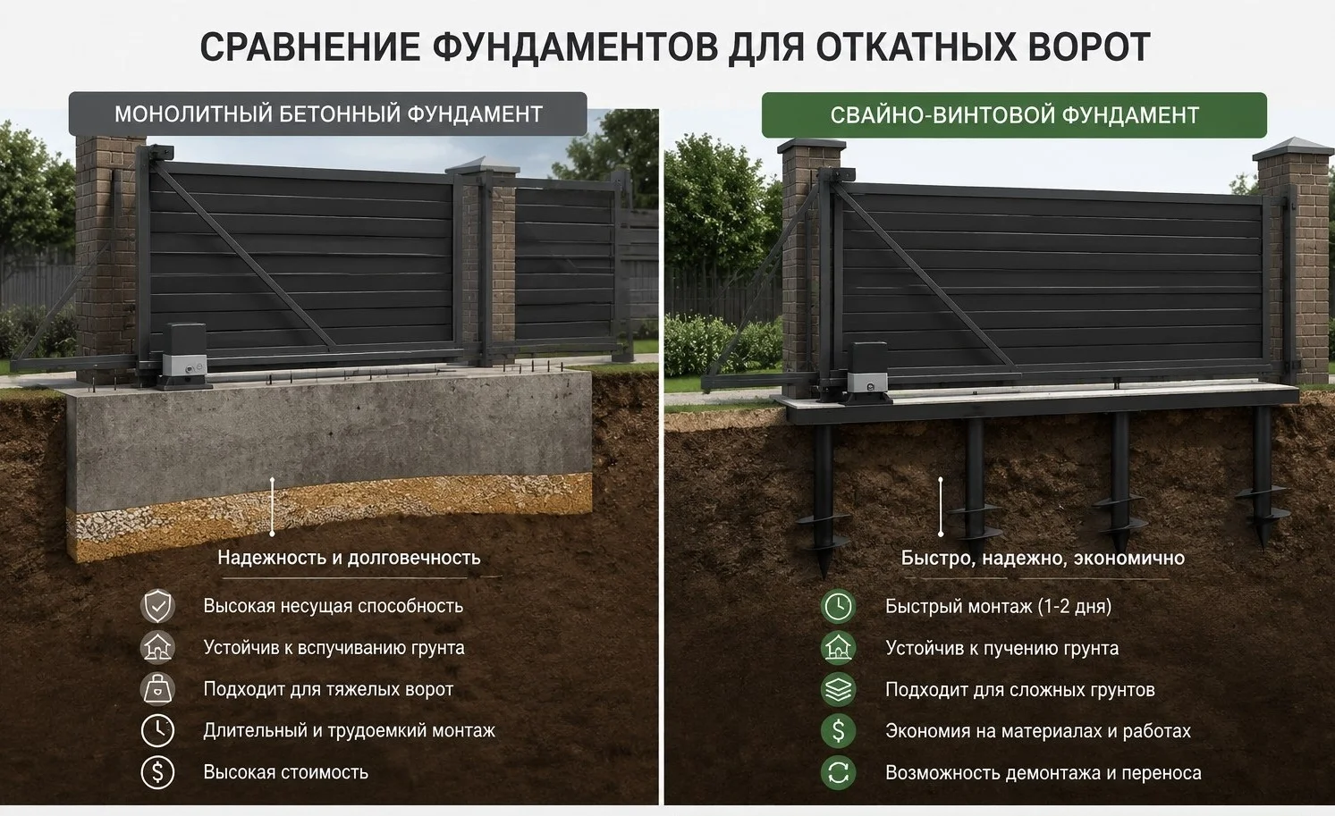 фундамент для откатных ворот своими руками