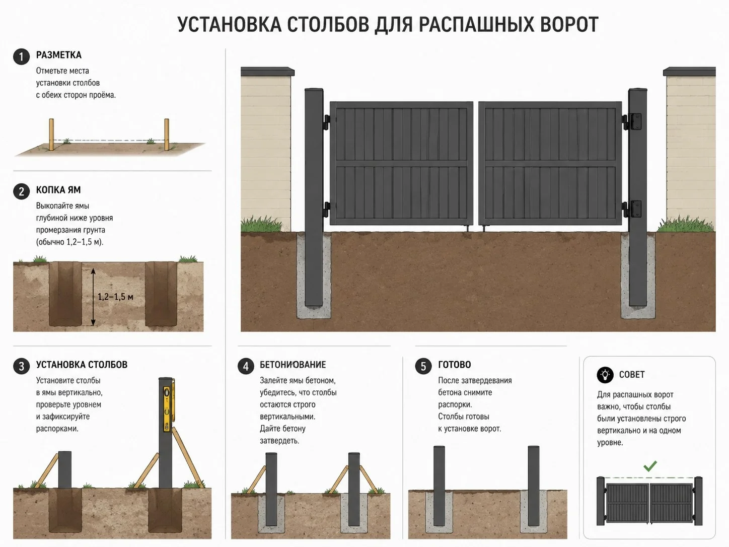 монтаж распашных ворот