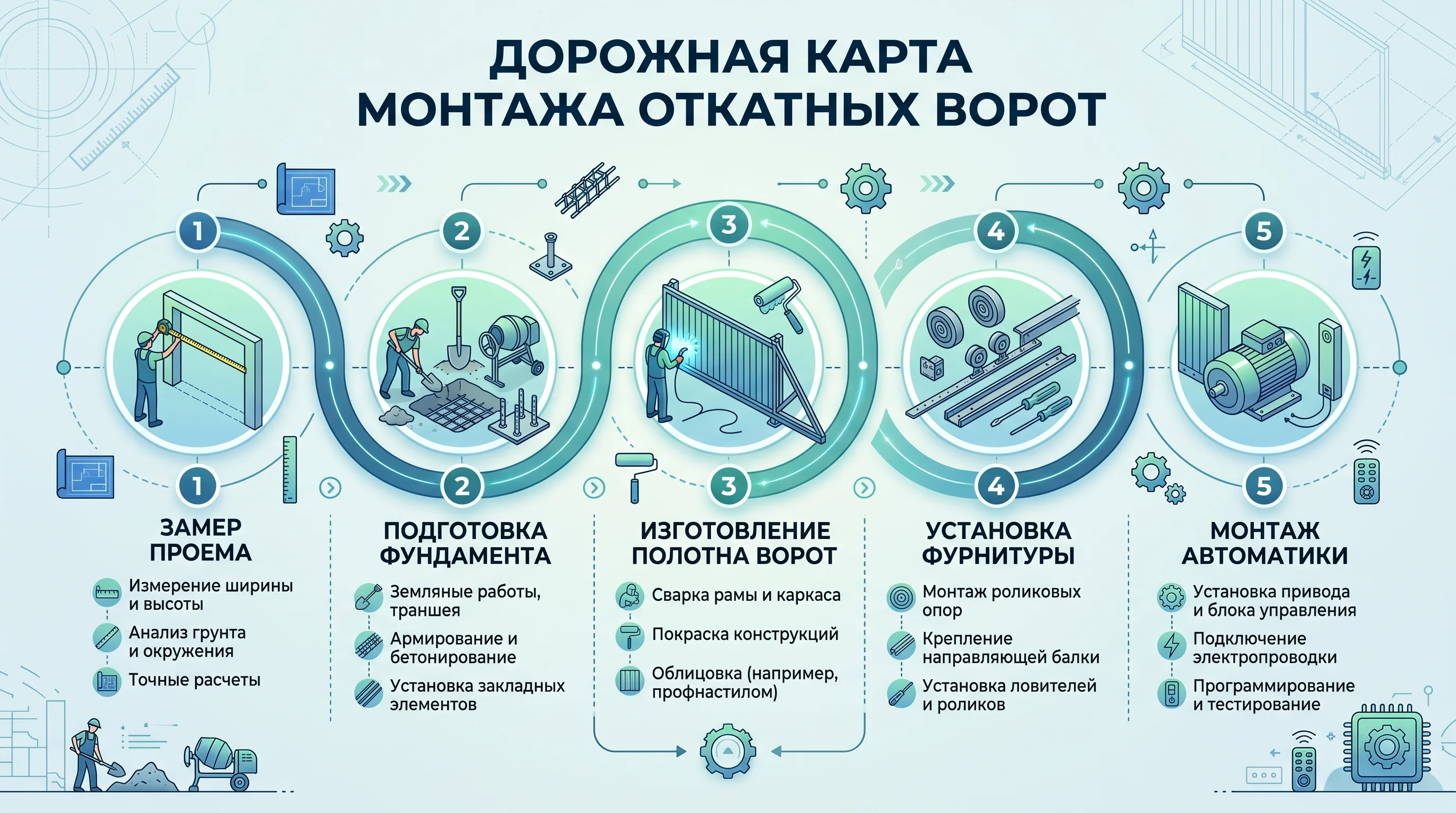 Процесс установки откатных ворот