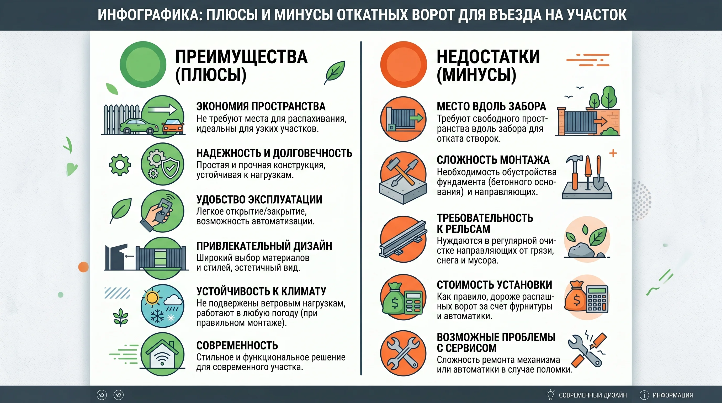 Инфографика плюсы и минусы откатных ворот
